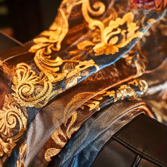 2PCS Vintage American Lace Embroidered Sheer Curtains with Transparent Fabric - Picture 4 of 10